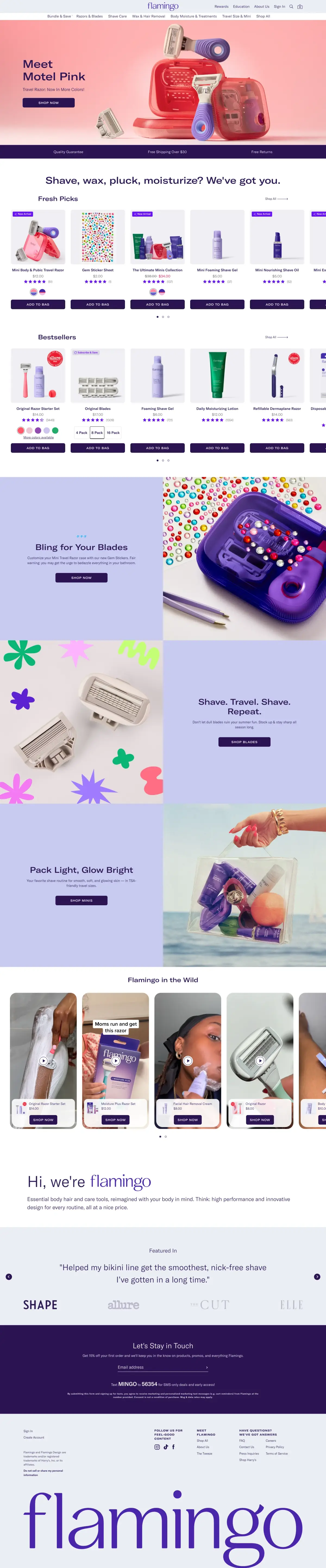 Full-page screenshot of the Flamingo website