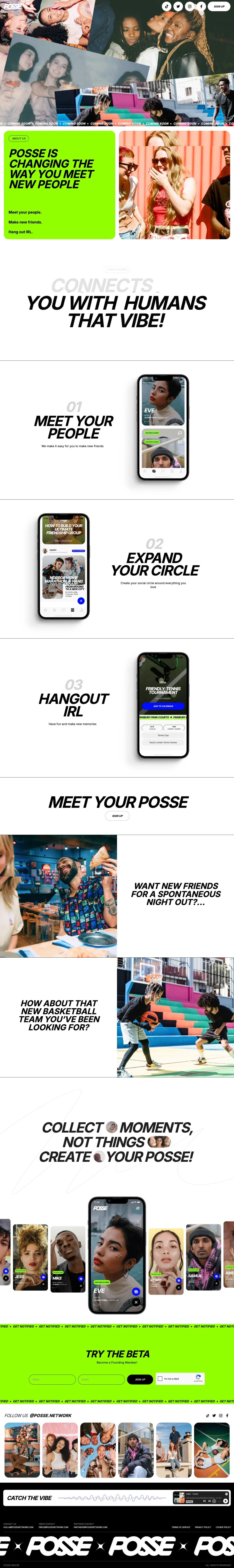 Full-page screenshot of the Posse Network website