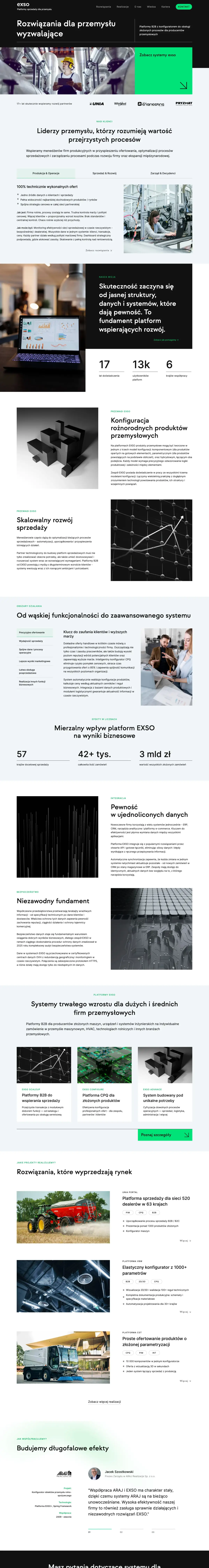 Full-page screenshot of the EXSO website