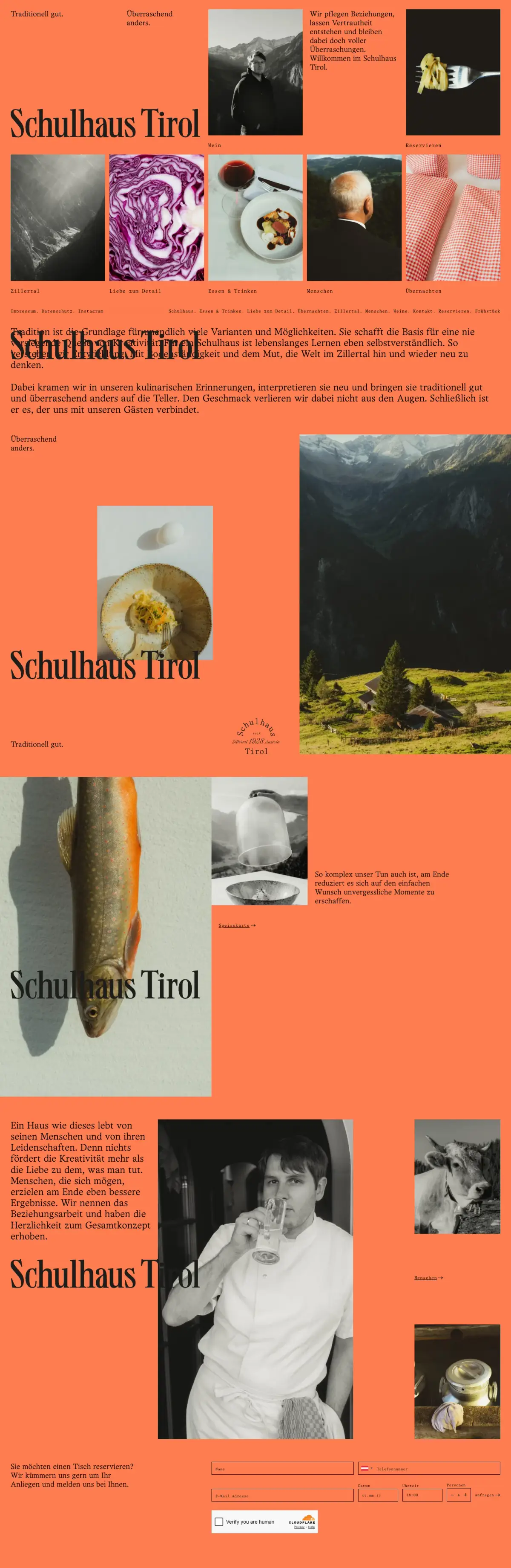 Full-page screenshot of the Schulhaus Tirol website