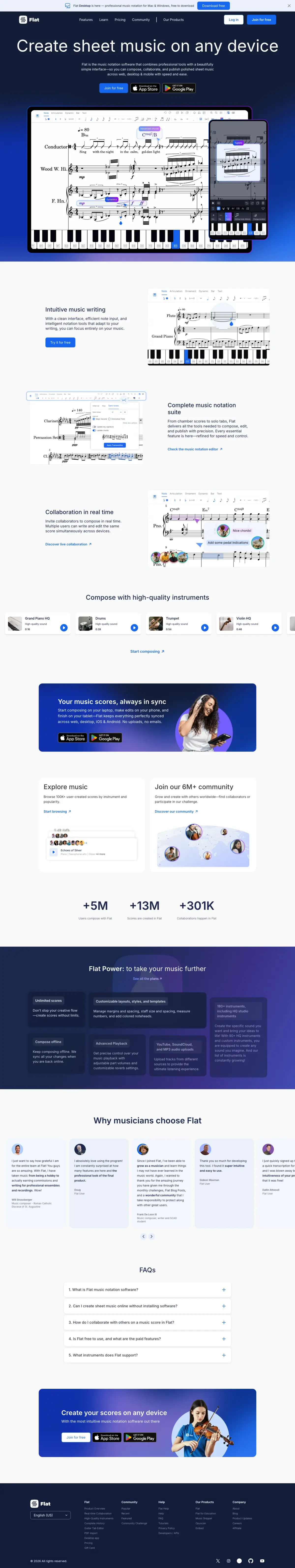 Full-page screenshot of the Flat website