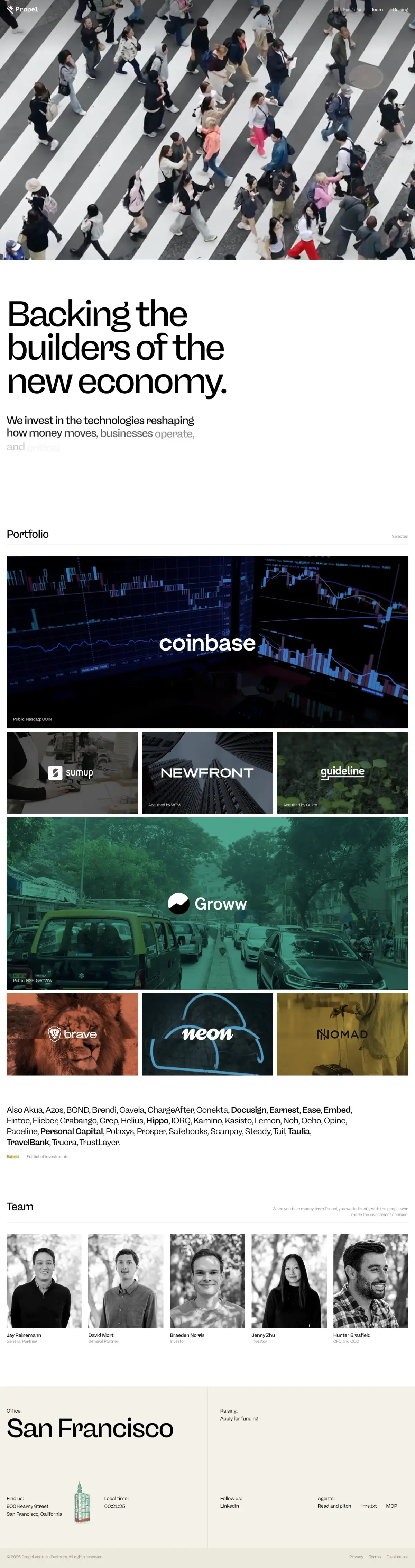 Full-page screenshot of the Propel Venture Partners website