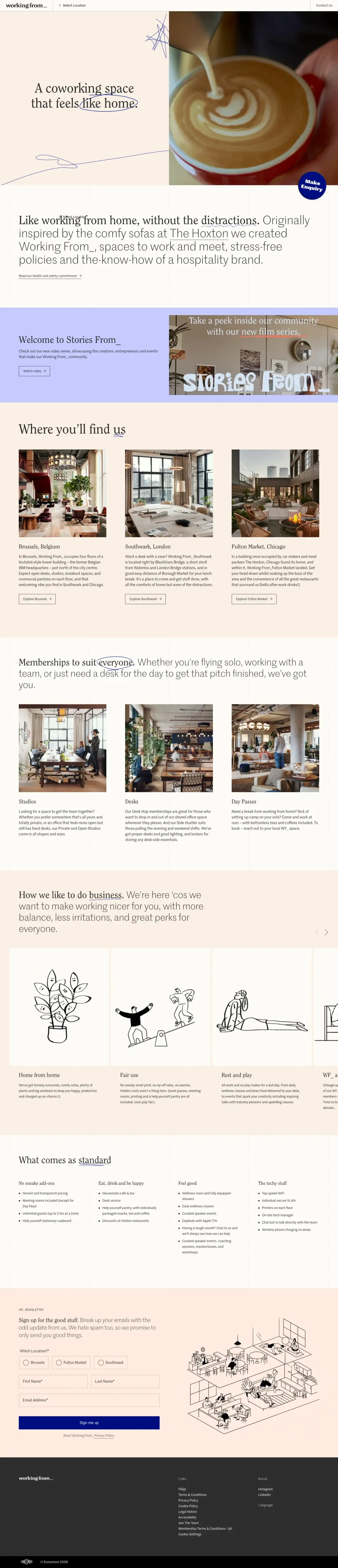 Full-page screenshot of the Working From website
