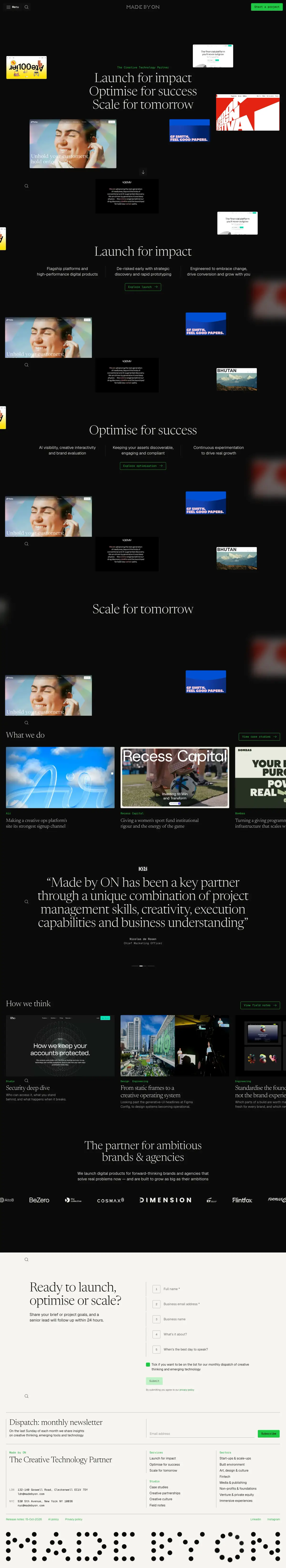 Full-page screenshot of the Made by ON website