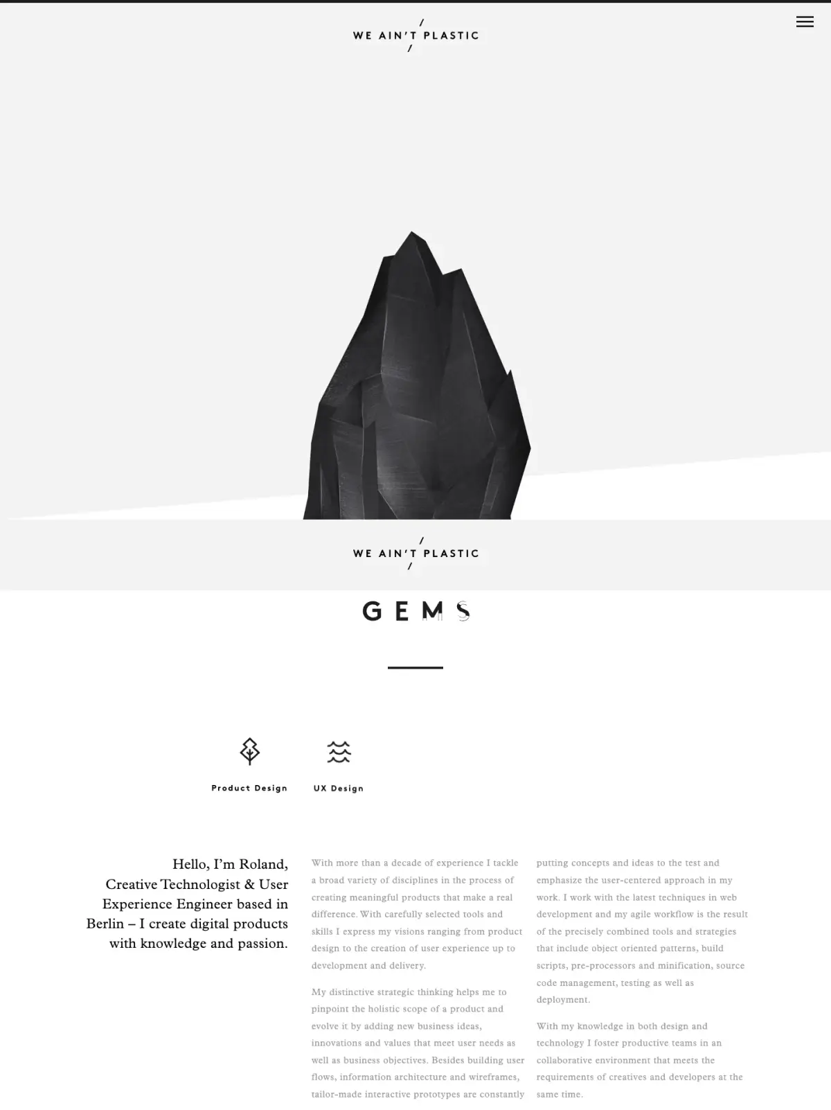 Full-page screenshot of the We Ain't Plastic website
