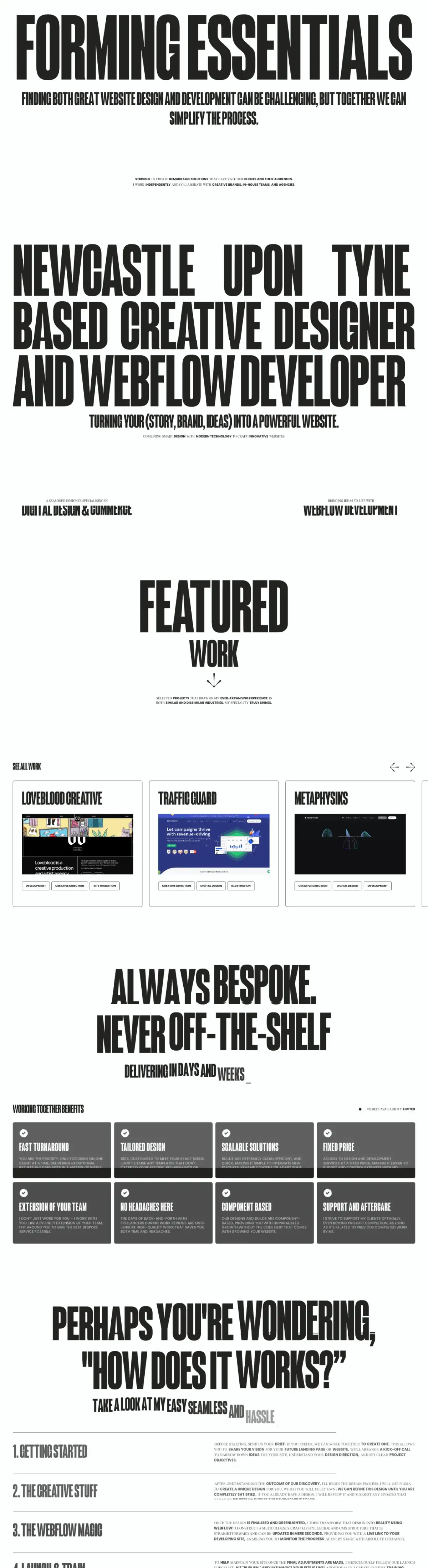 Full-page screenshot of the Forming Essentials website
