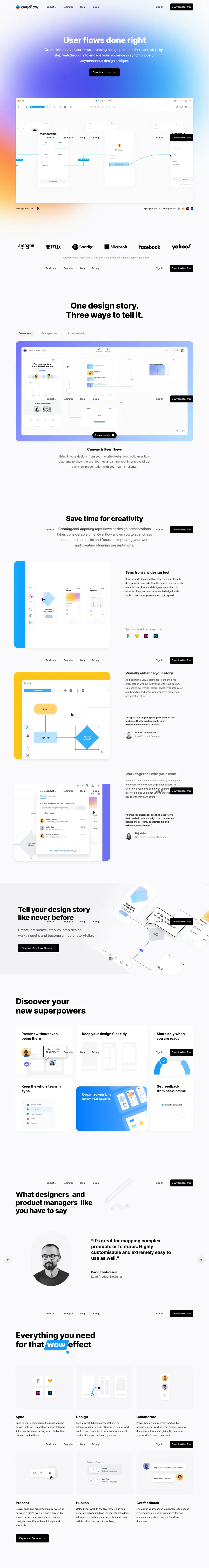 Full-page screenshot of the Overflow website