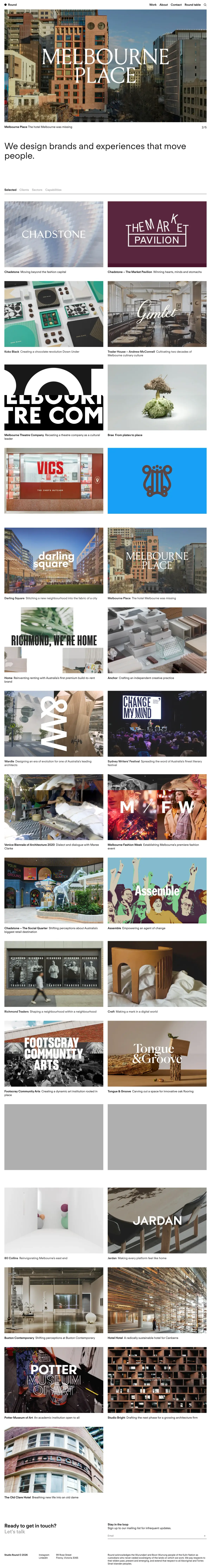 Full-page screenshot of the Studio Round website