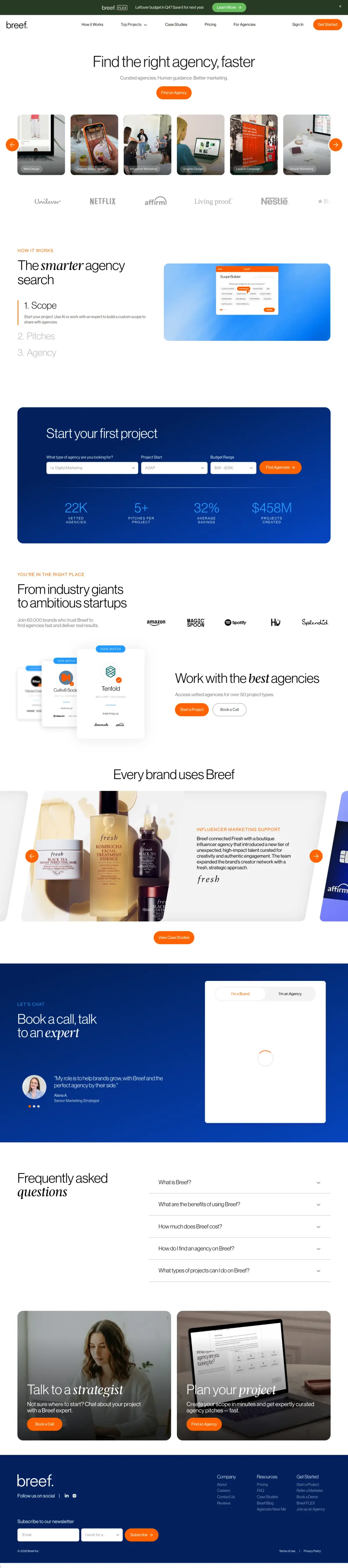 Full-page screenshot of the Breef website