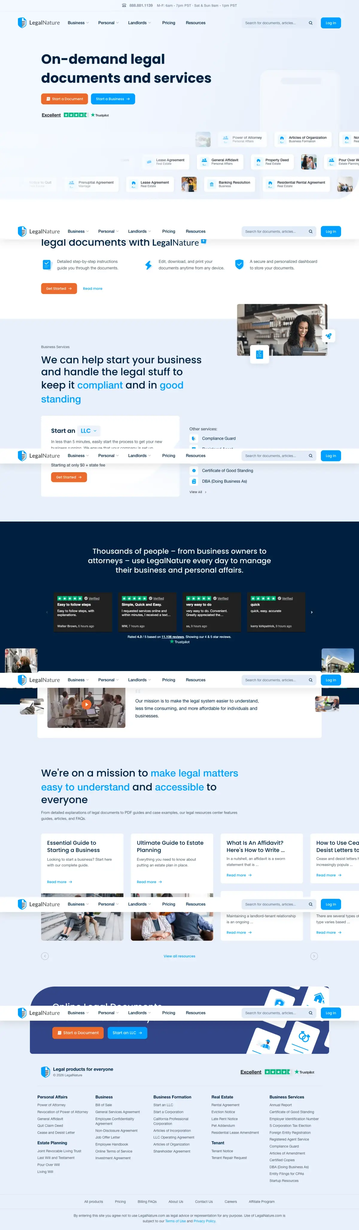 Full-page screenshot of the LegalNature website