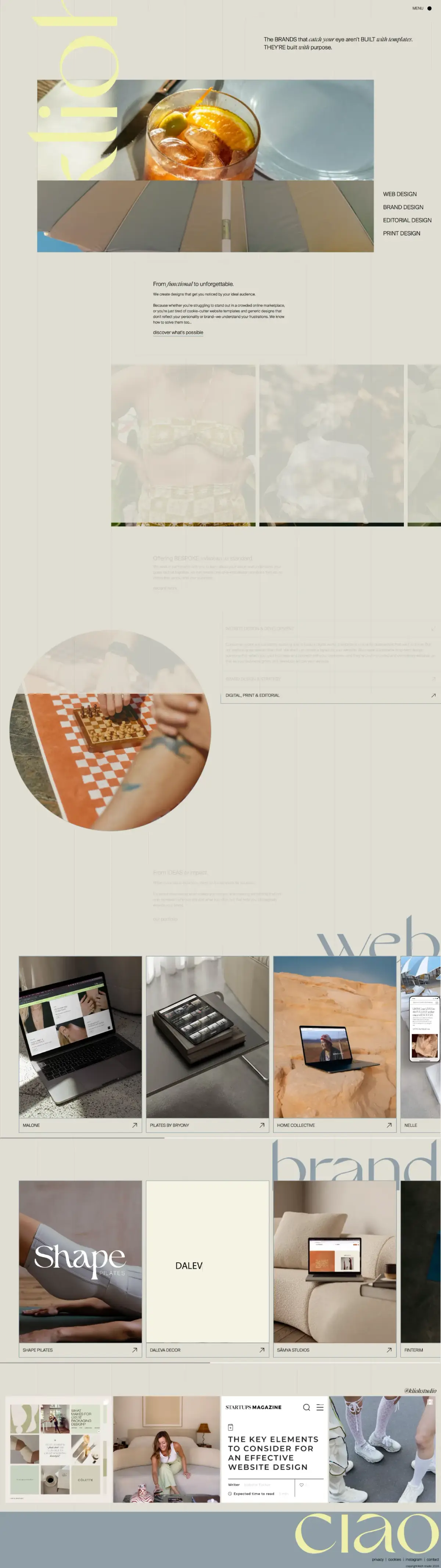 Full-page screenshot of the Klioh Studio website