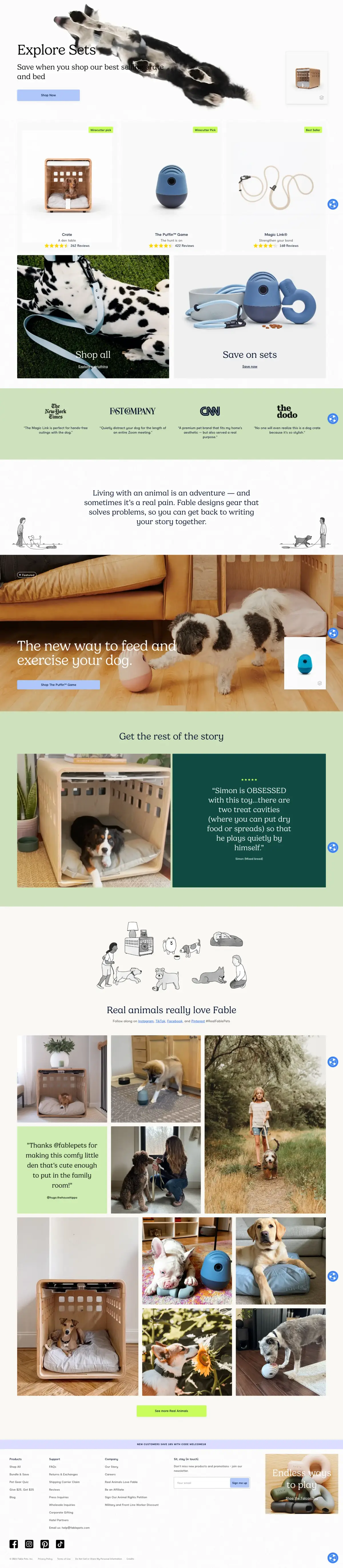 Full-page screenshot of the Fable website