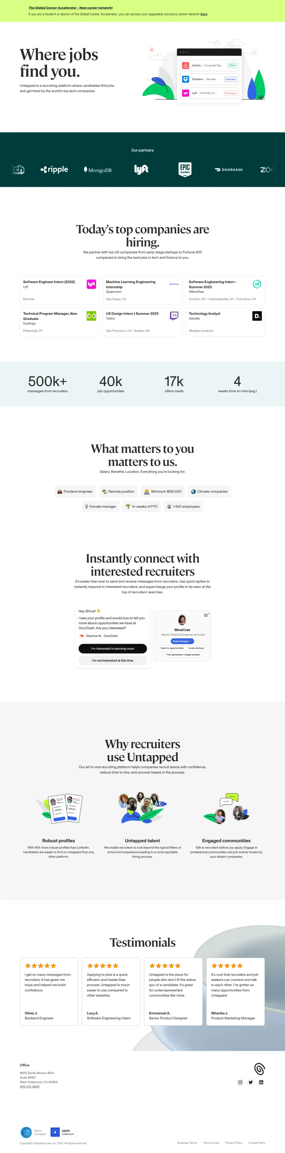 Full-page screenshot of the Untapped website