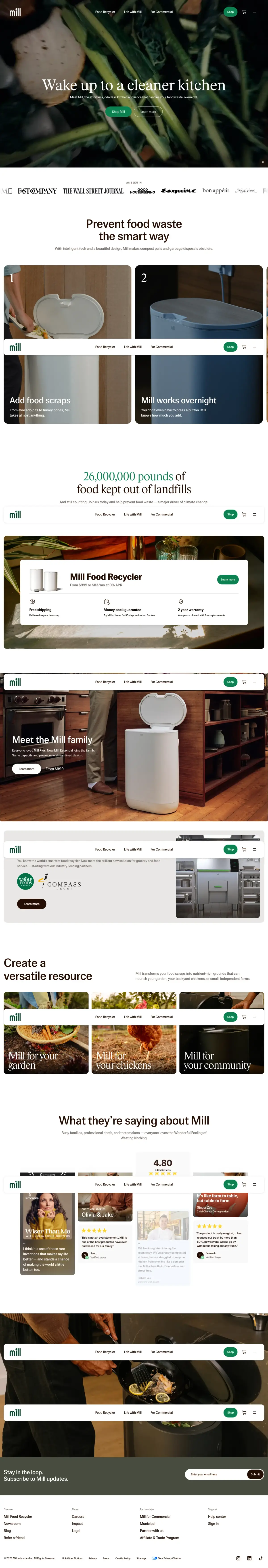 Full-page screenshot of the Mill website