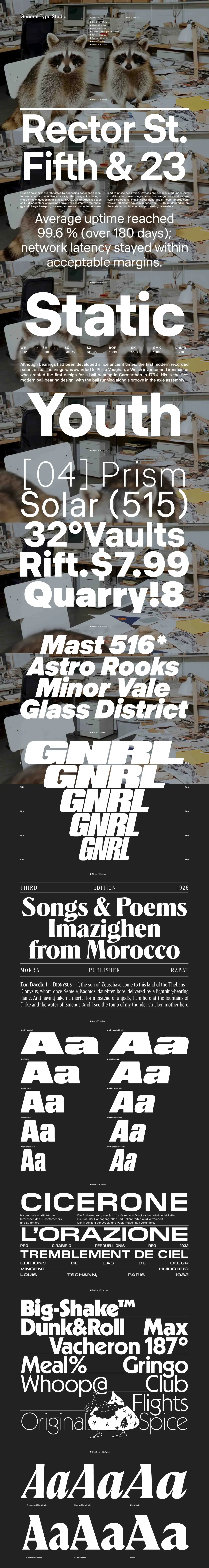 Full-page screenshot of the General Type Studio website