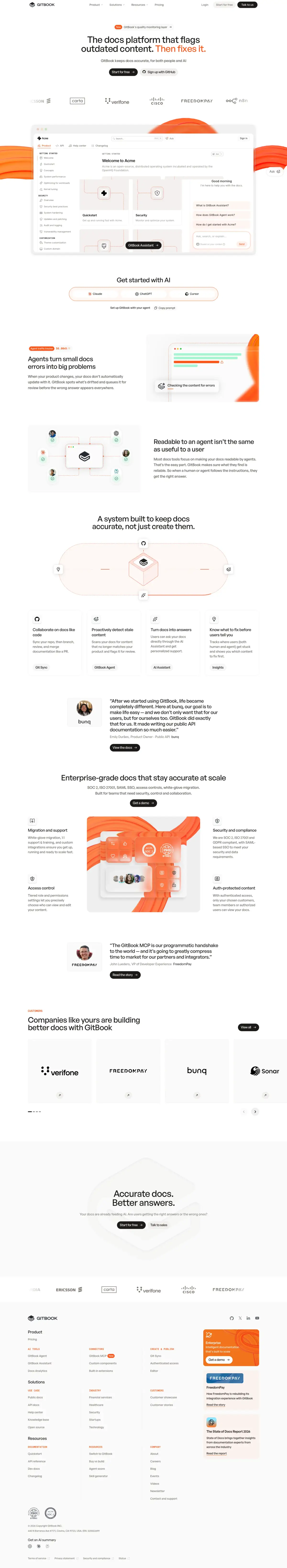 Full-page screenshot of the GitBook website