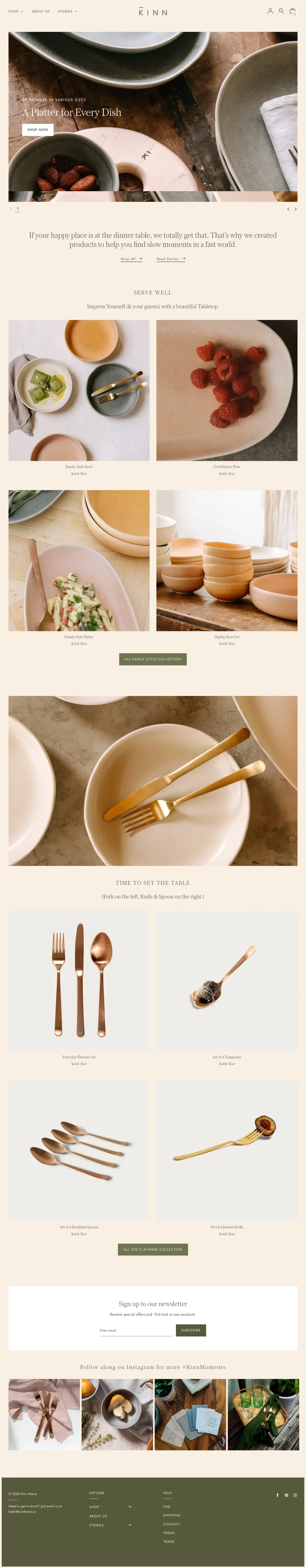 Full-page screenshot of the Kinn Home website