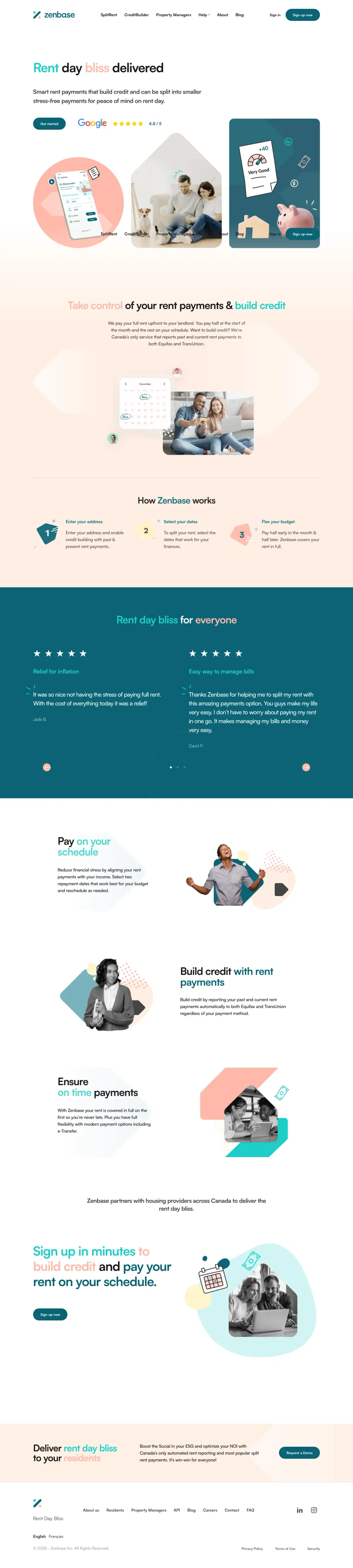 Full-page screenshot of the Zenbase website