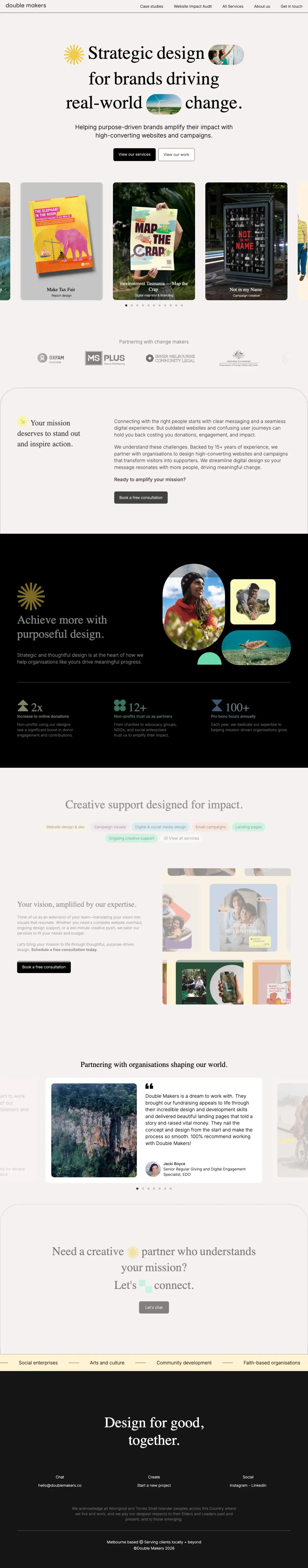 Full-page screenshot of the Double Makers website