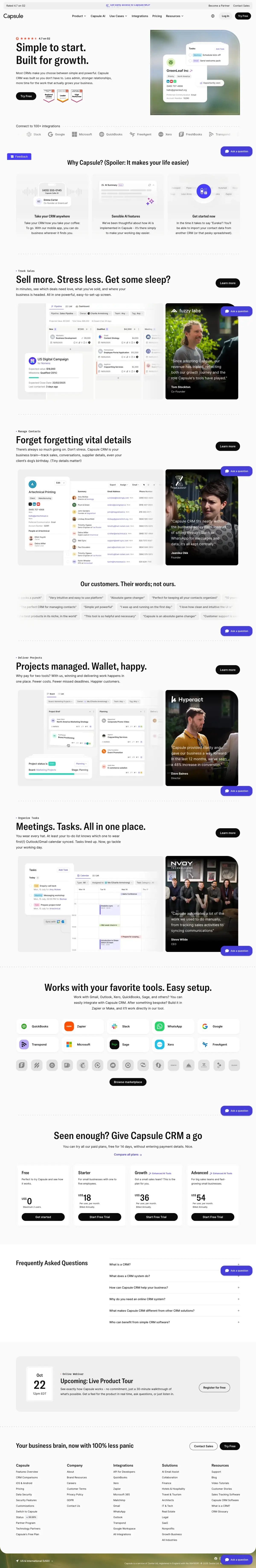 Full-page screenshot of the Capsule website