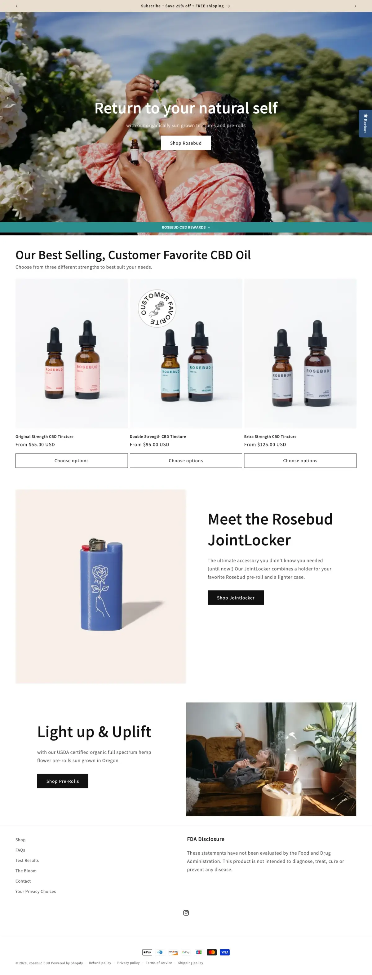 Full-page screenshot of the Rosebud CBD website