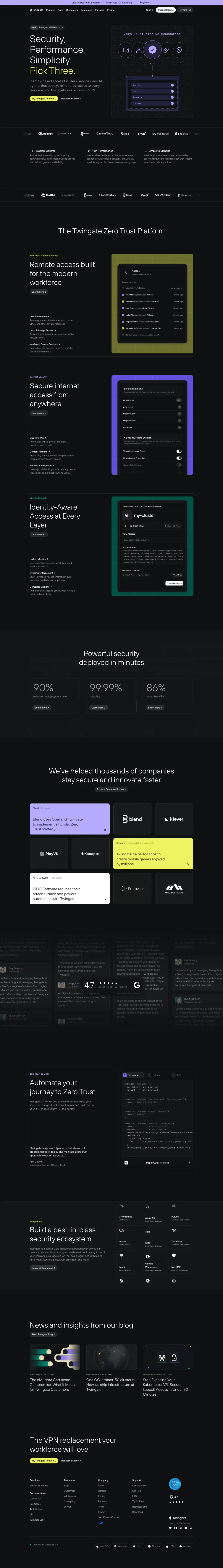 Full-page screenshot of the Twingate website