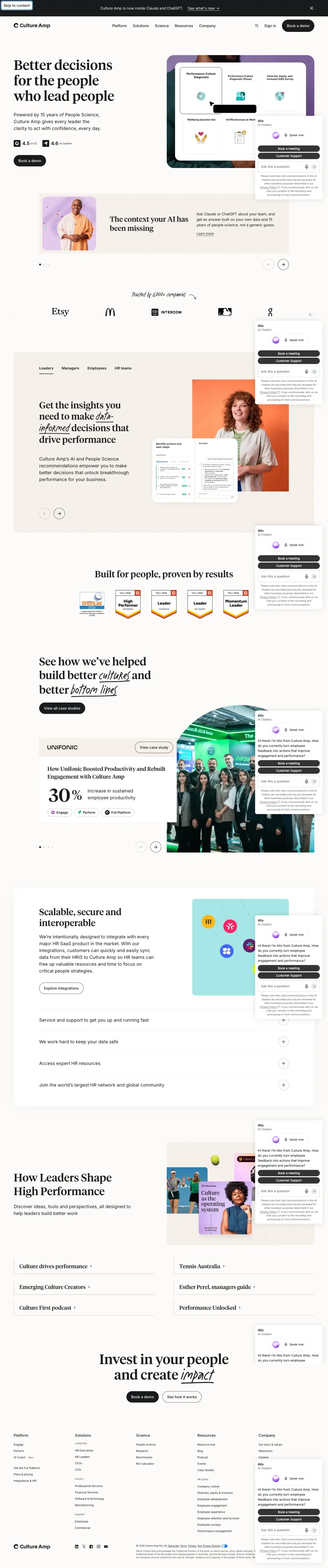 Full-page screenshot of the Culture Amp website