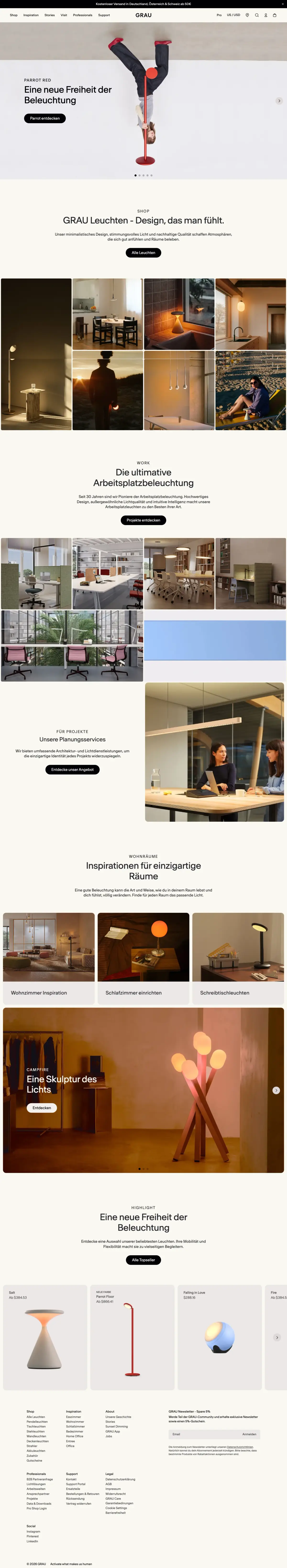 Full-page screenshot of the GRAU website