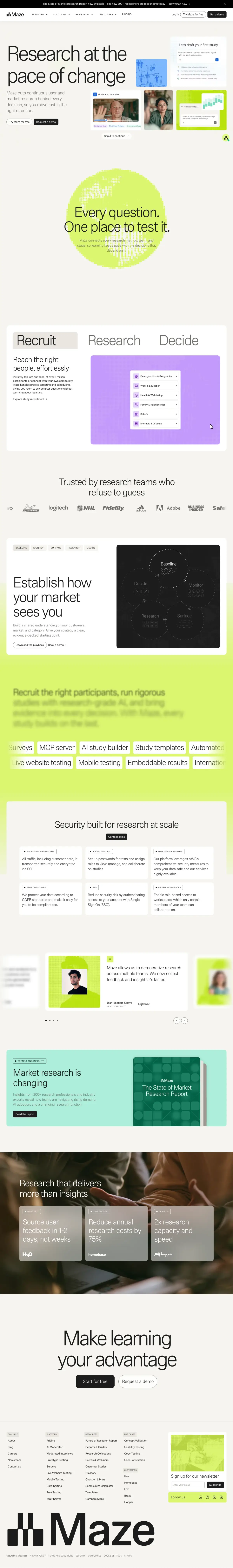 Full-page screenshot of the Maze website