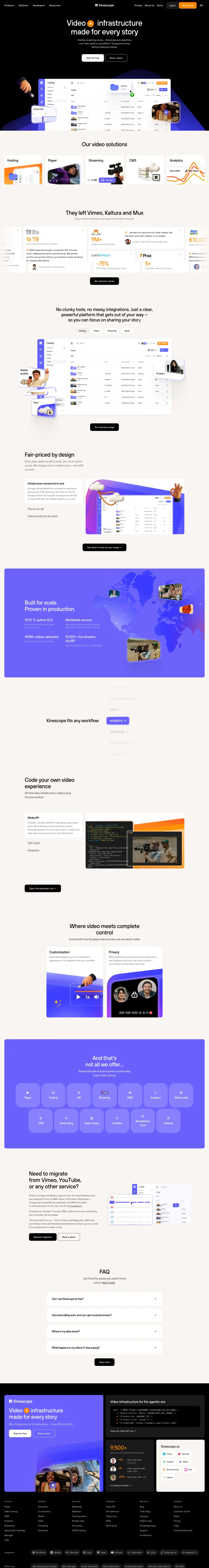 Full-page screenshot of the Kinescope website