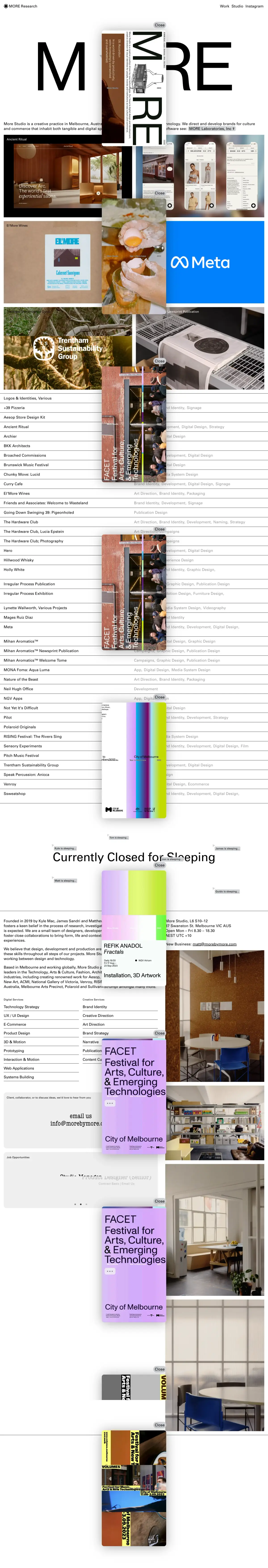 Full-page screenshot of the MORE Studio website