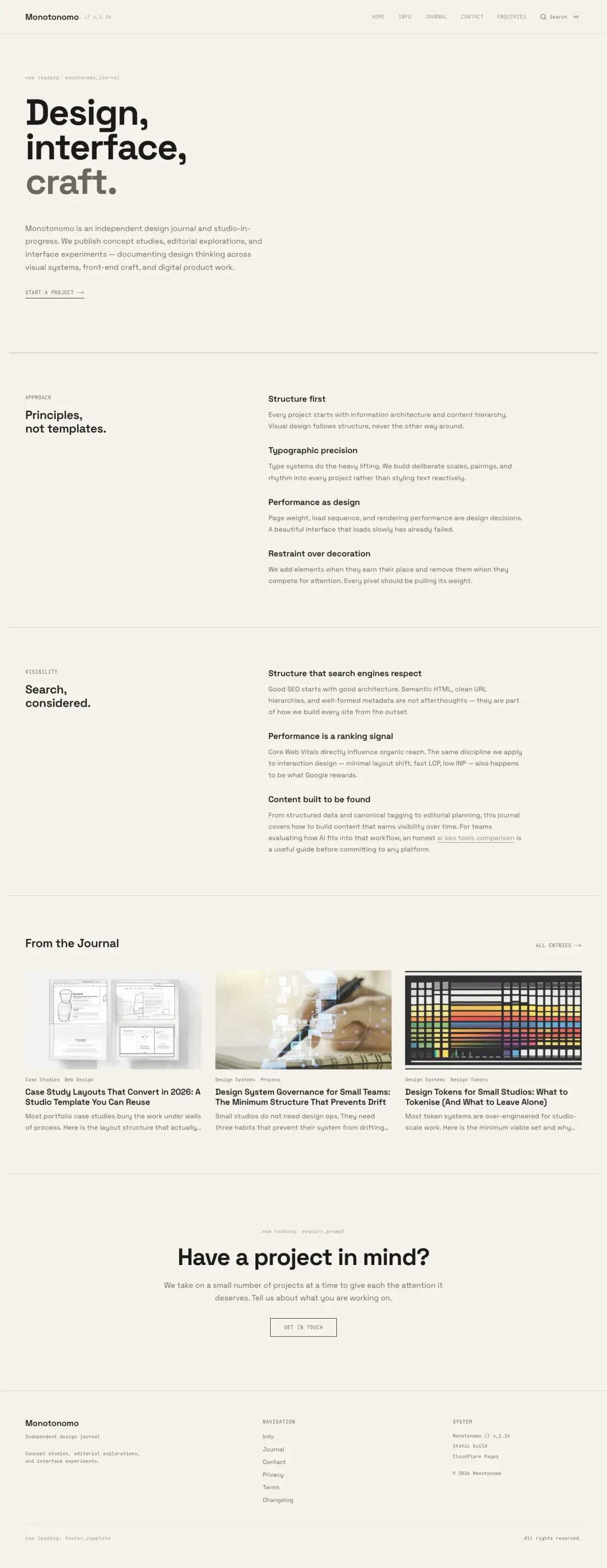 Full-page screenshot of the Monotonomo website
