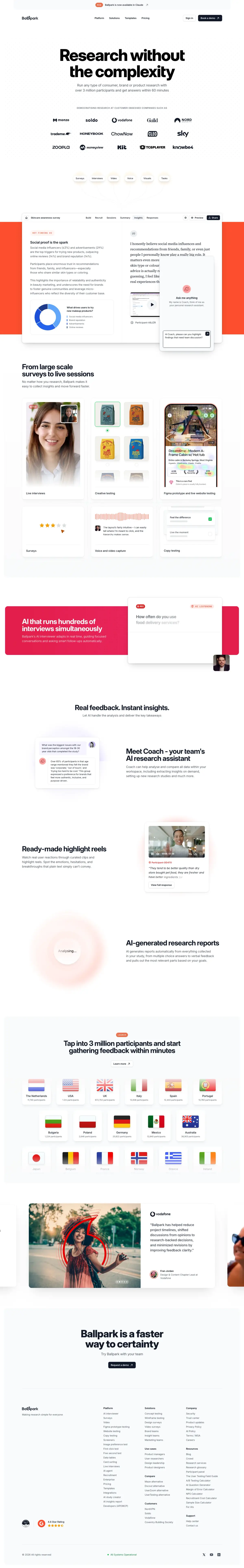 Full-page screenshot of the Ballpark website