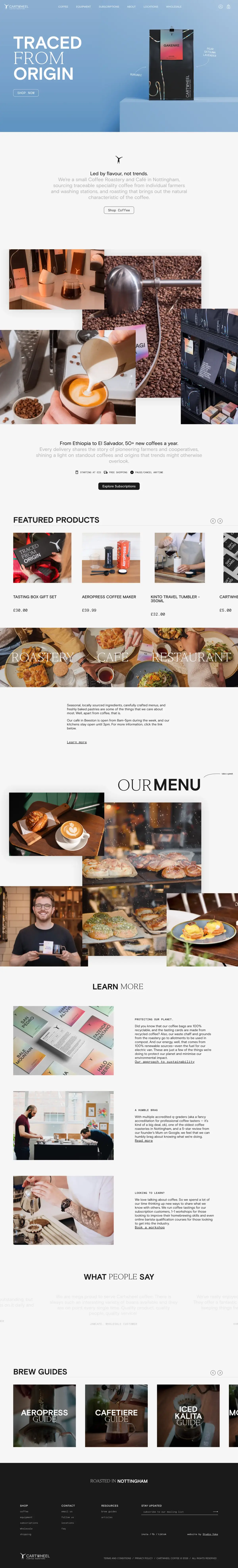 Full-page screenshot of the Cartwheel Coffee website