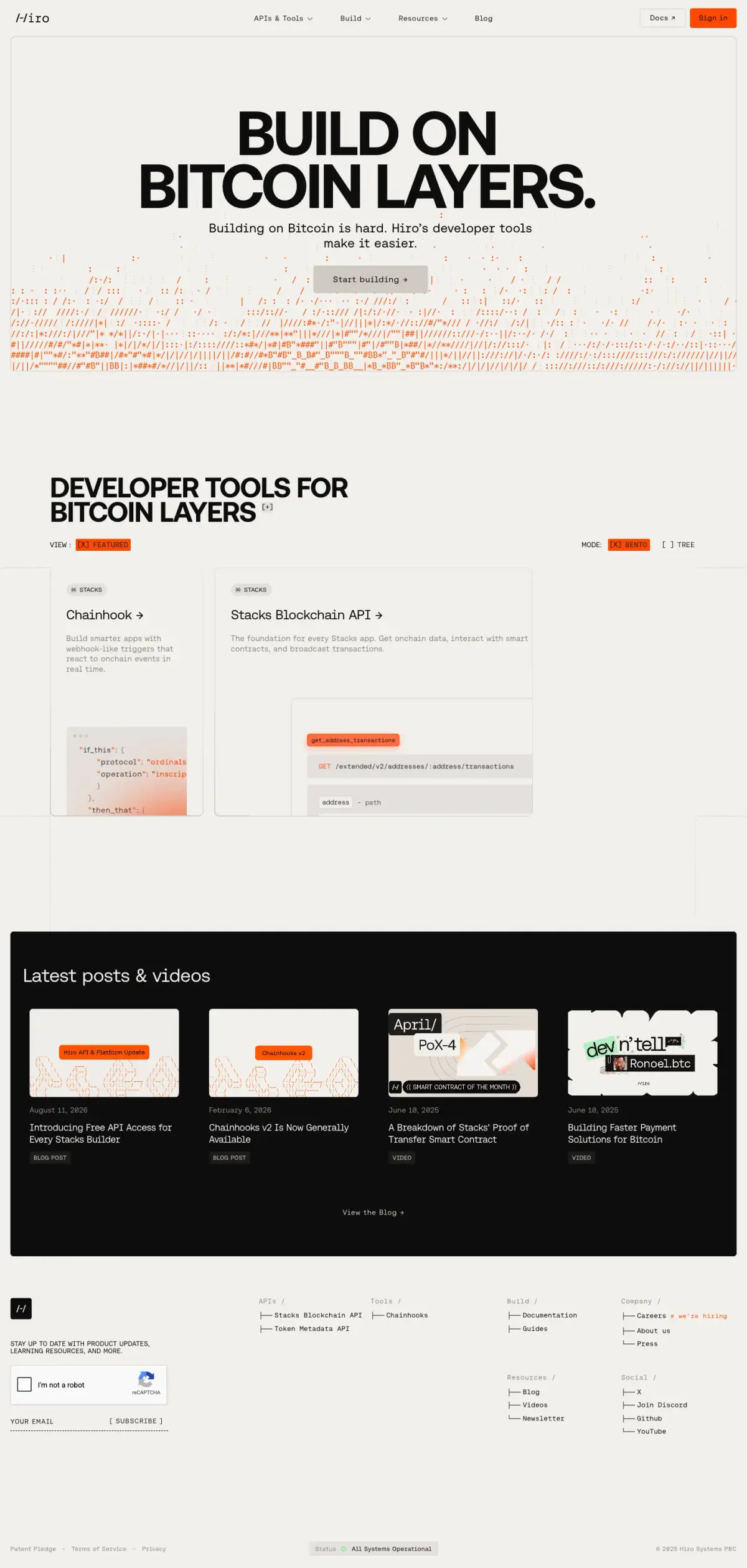 Full-page screenshot of the Hiro website