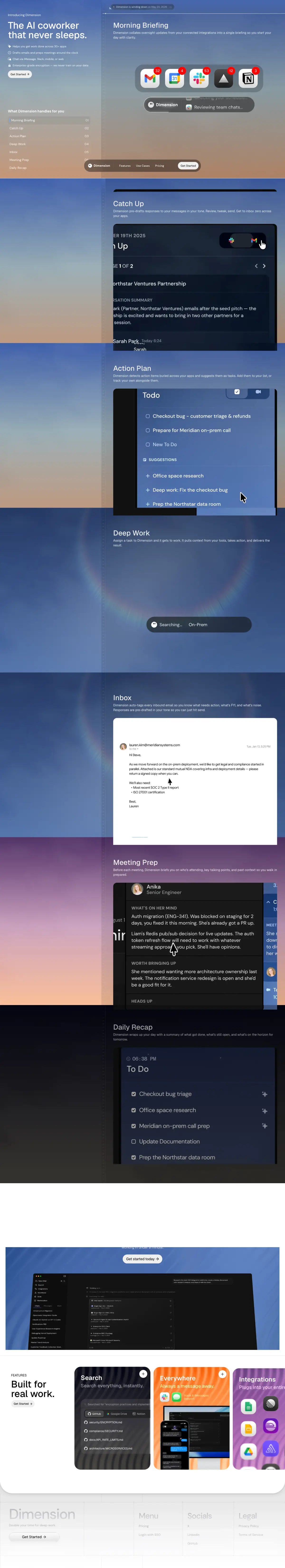 Full-page screenshot of the Dimension website