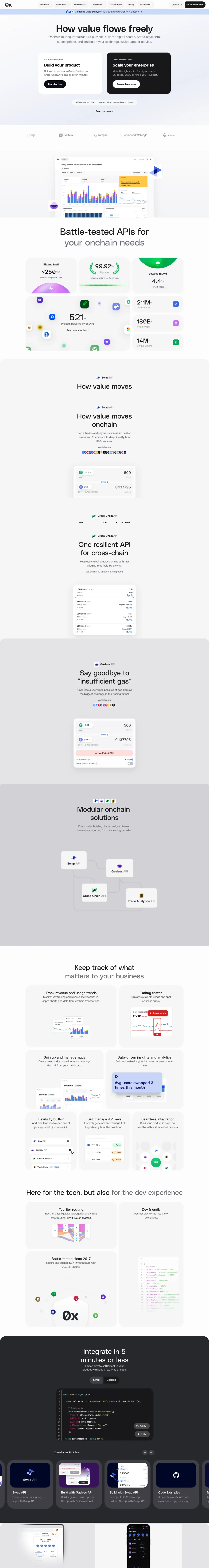 Full-page screenshot of the 0x website