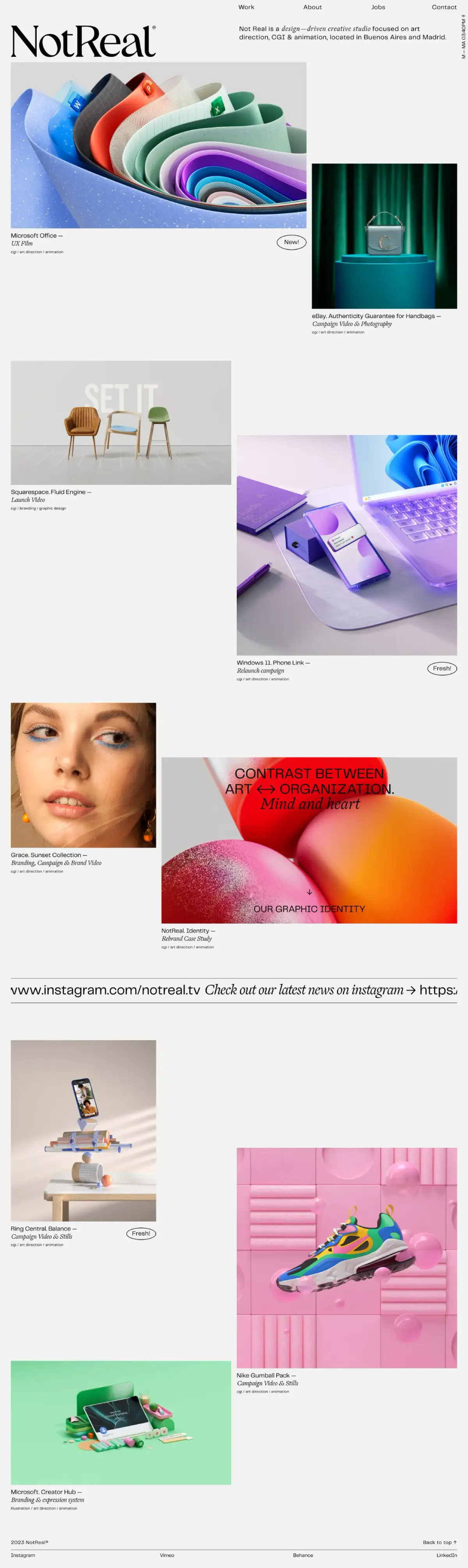 Full-page screenshot of the NotReal website