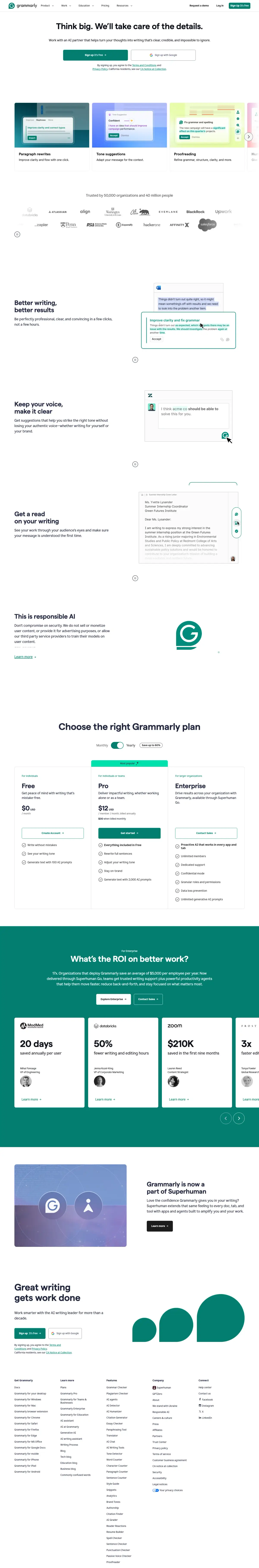 Full-page screenshot of the Grammarly website