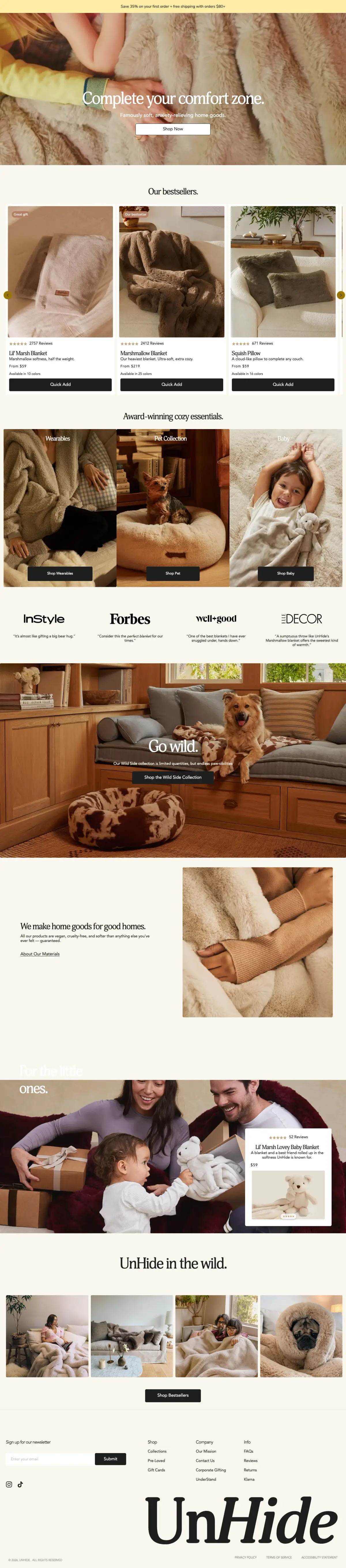 Full-page screenshot of the UnHide website