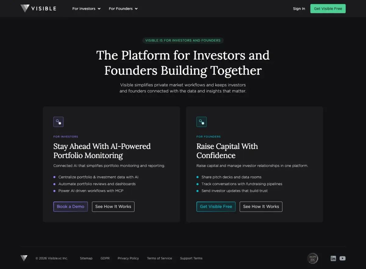 Full-page screenshot of the Visible website