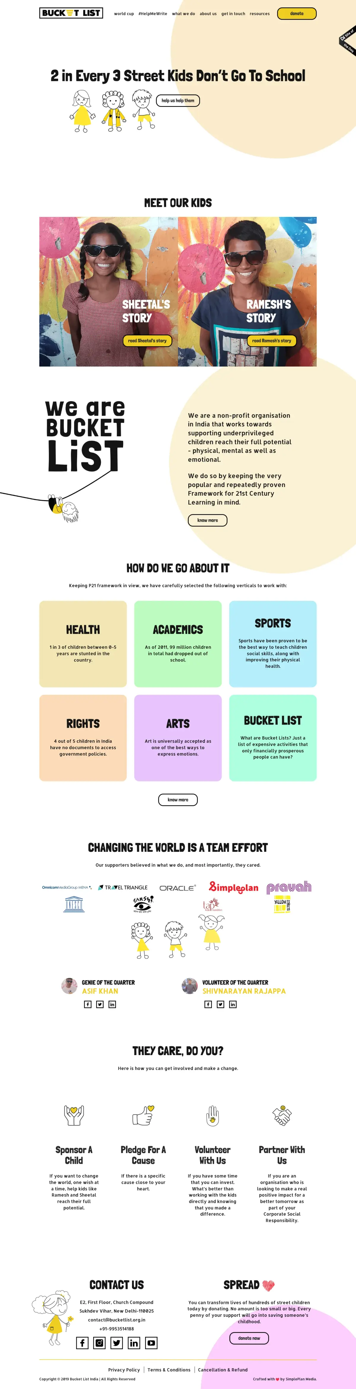 Full-page screenshot of the Bucket List website