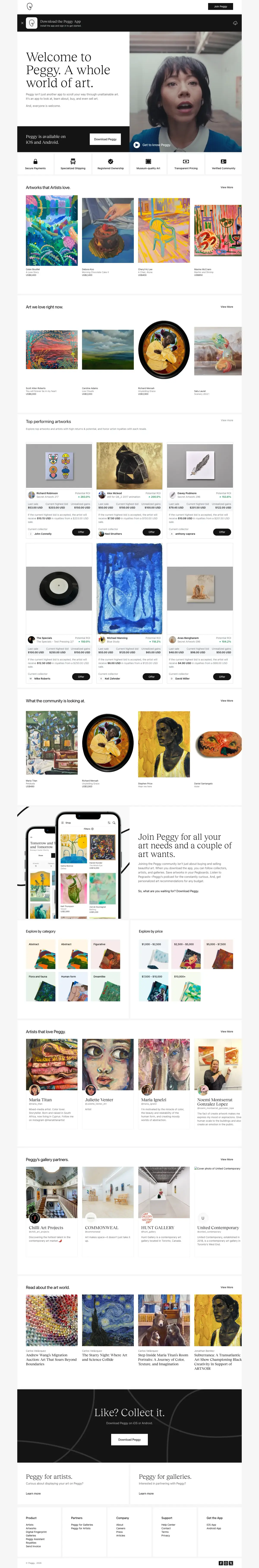 Full-page screenshot of the Peggy website