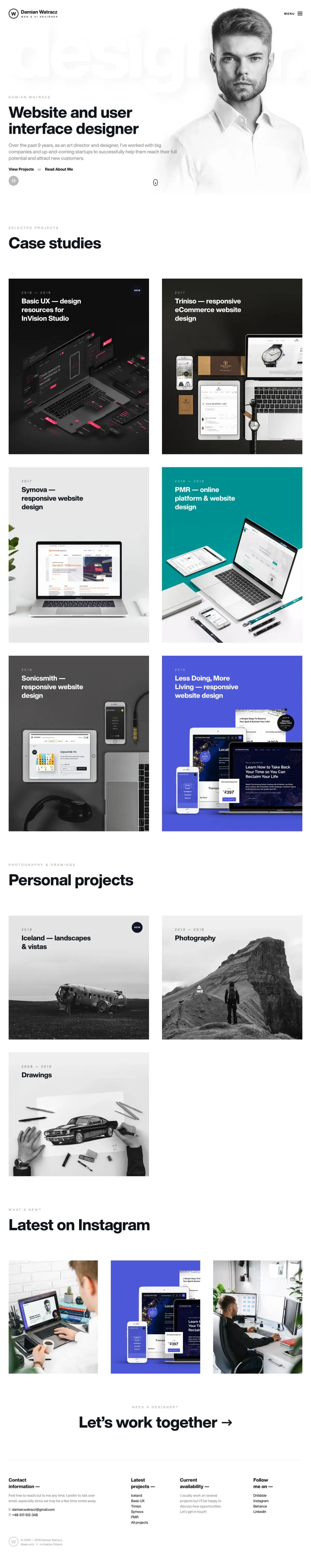 Full-page screenshot of the Damian Watracz website
