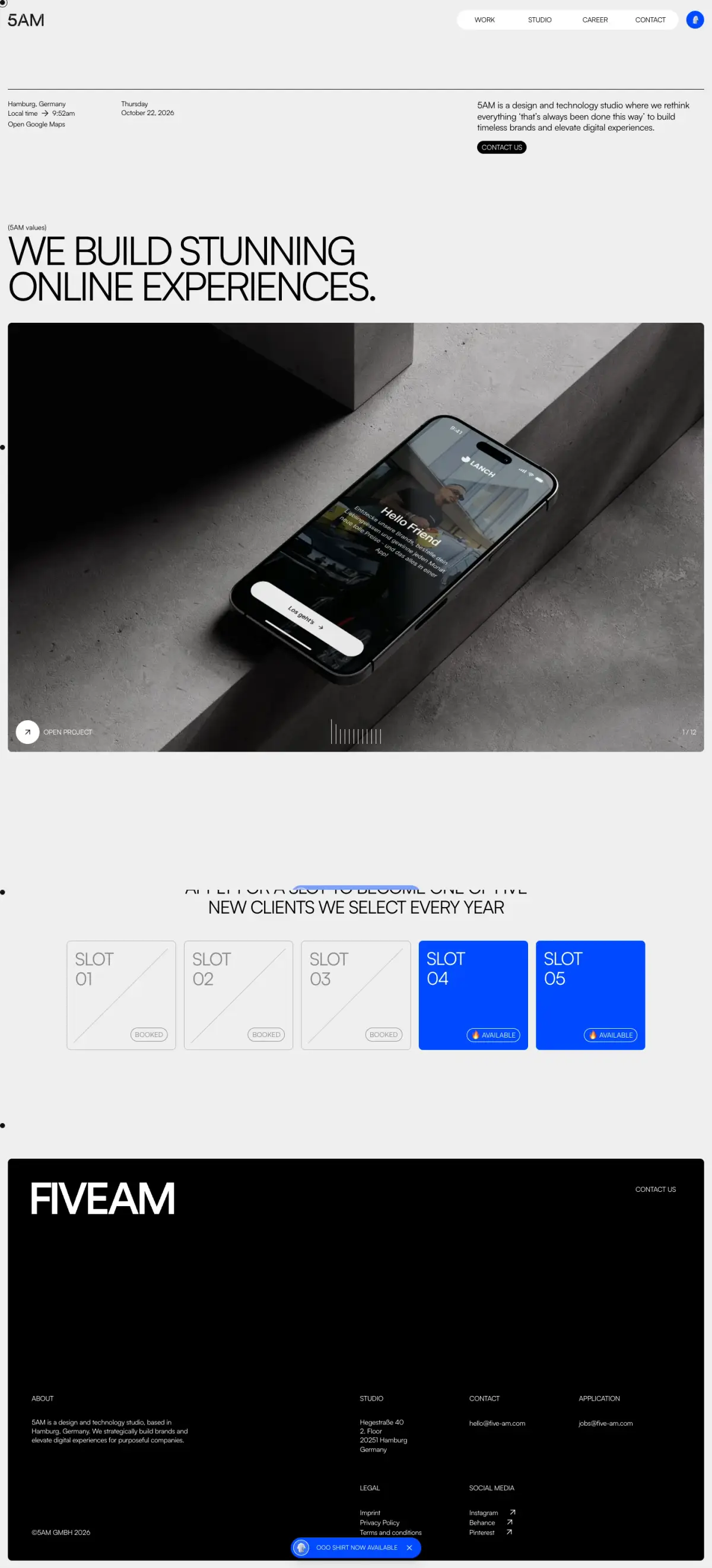 Full-page screenshot of the 5:00 AM website