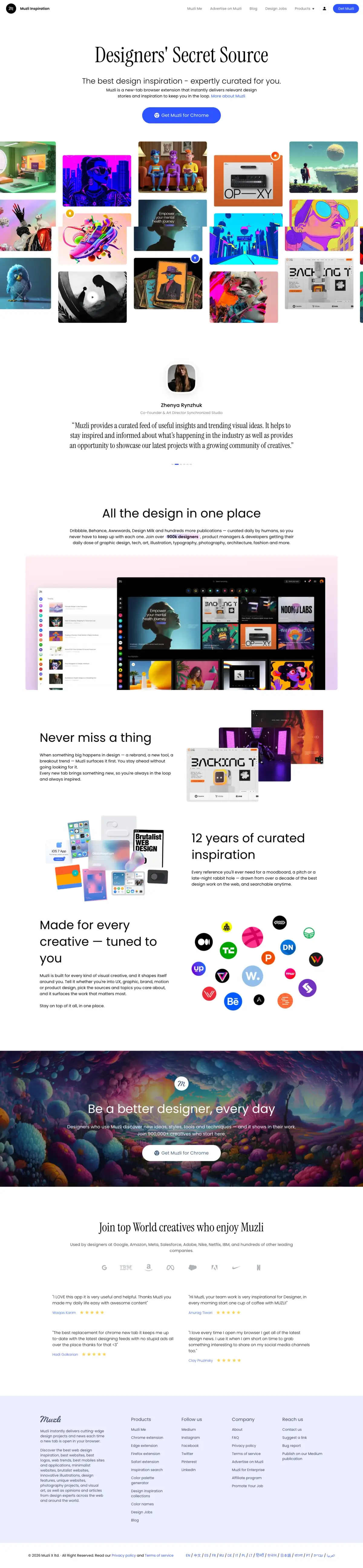 Full-page screenshot of the Muzli website