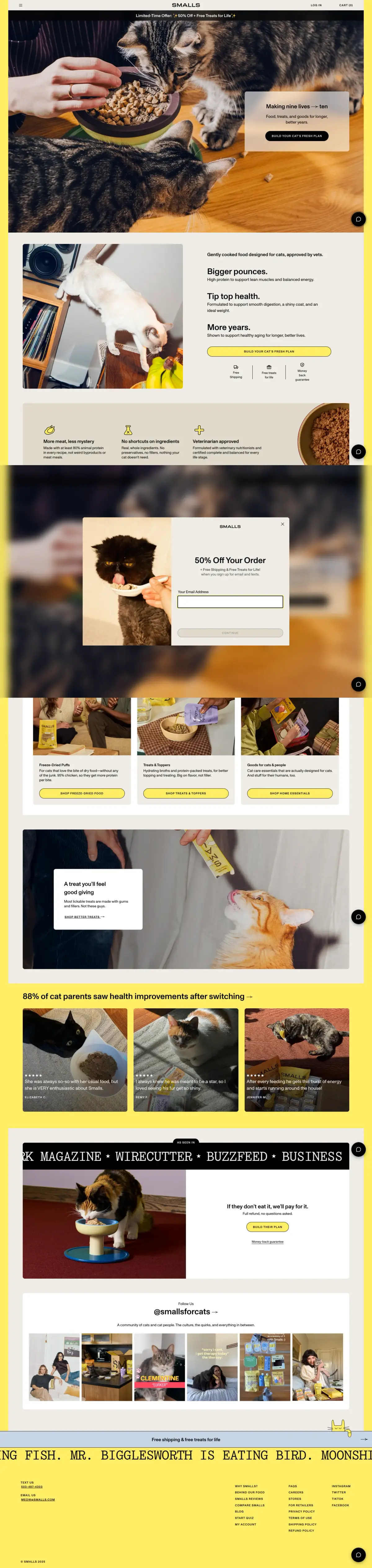 Full-page screenshot of the Smalls website