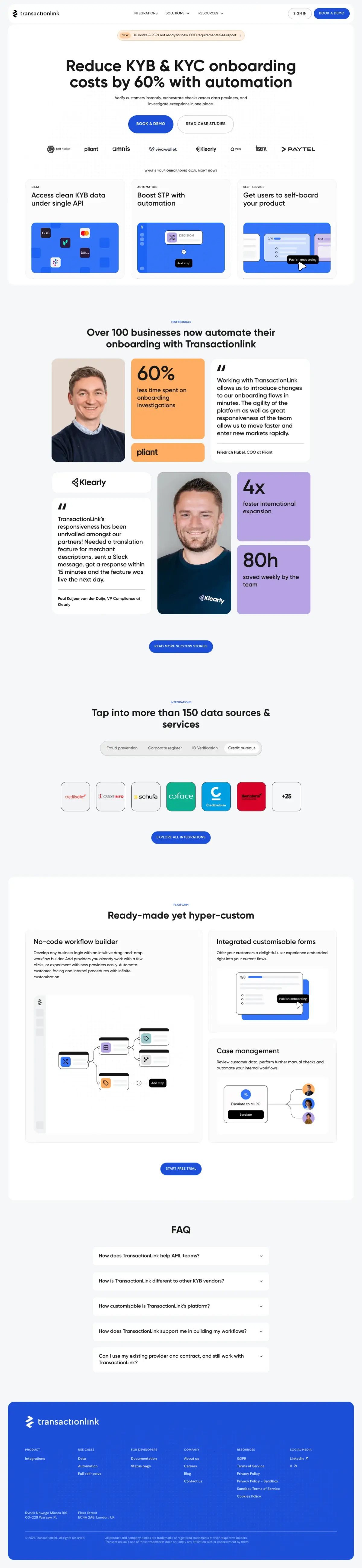 Full-page screenshot of the TransactionLink website