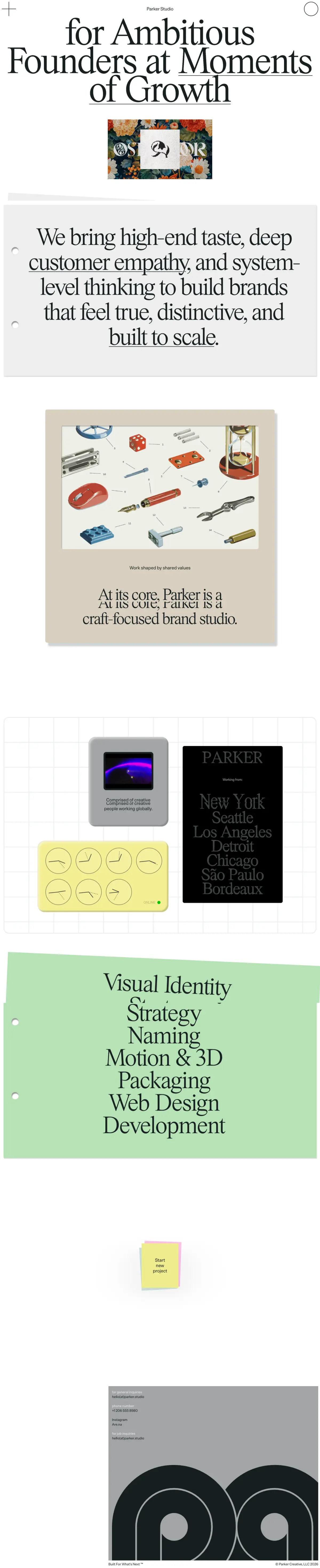 Full-page screenshot of the Parker Studio website