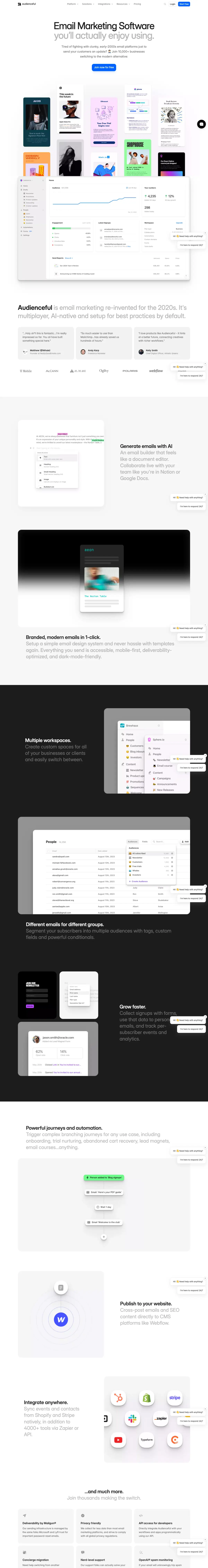 Full-page screenshot of the Audienceful website